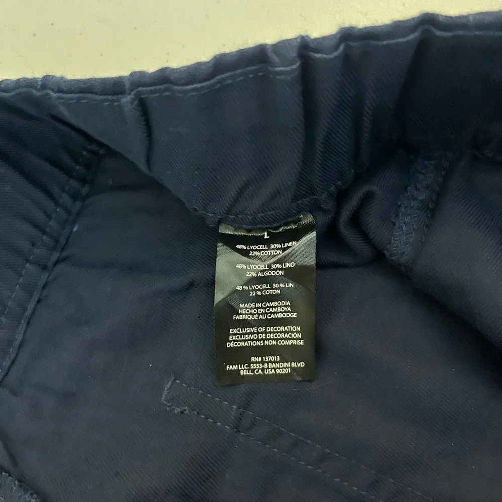 Banana Republic Womens Tapered Crop Pant Navy Blue Linen Blend Large 1868296 NWT